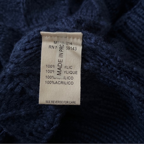 FRNCH Paris Women's Blue Scalloped Knit Chunky Turtle Neck Sweater size S/M - Picture 6 of 8